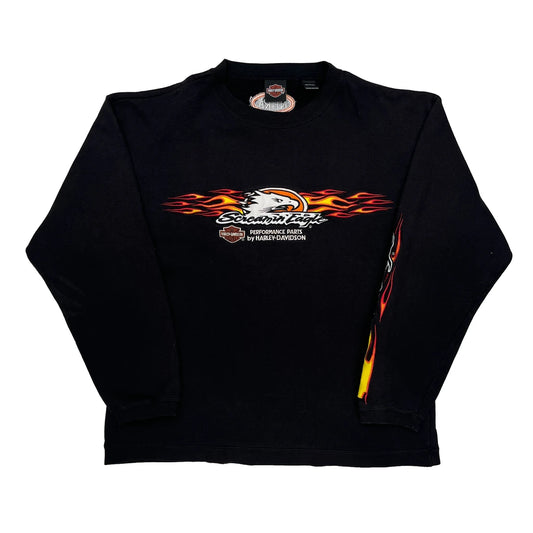 Screamin' Eagle Harley Davidson Graphic Long Sleeve T-Shirt - Large Black Cotton Blend