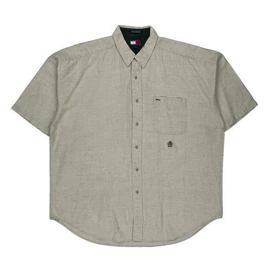 Tommy Hilfiger Short Sleeve Shirt - Large Beige Linen Blend