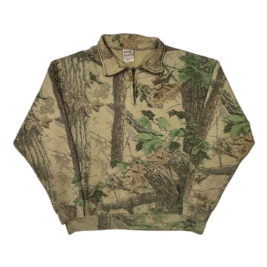 Vintage Jerzees Camo 1/4 Zip - XL Beige Cotton