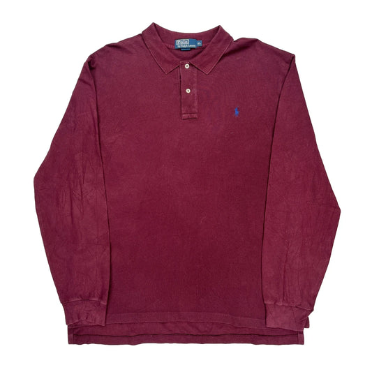 Polo By Ralph Lauren Long Sleeve Polo Shirt - XL Burgundy Cotton