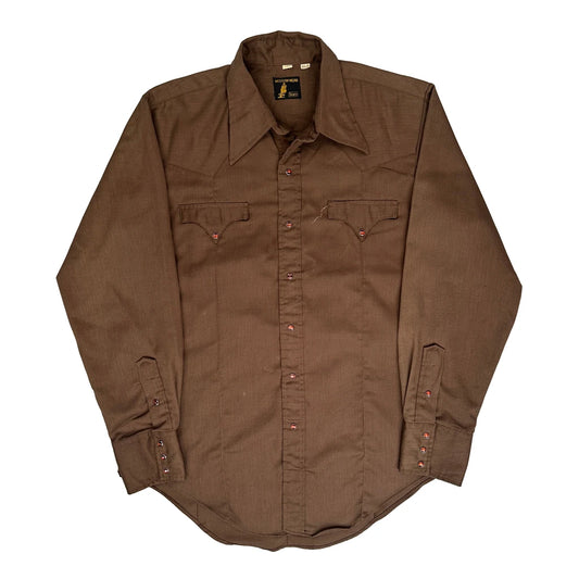 70S Sears Pearl Snap Shirt - Large Brown Polyester