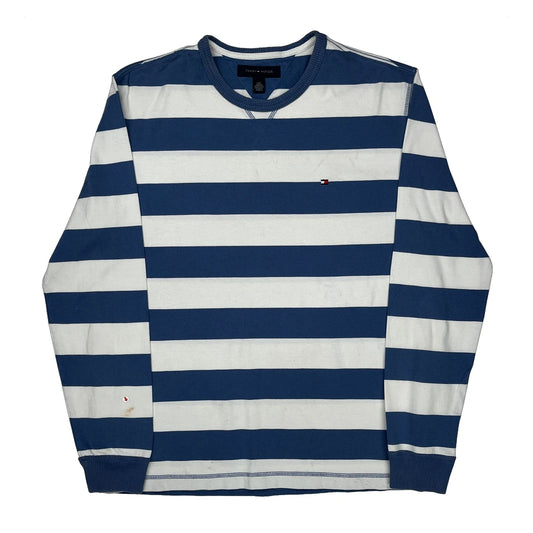Tommy Hilfiger Striped Long Sleeve T-Shirt - Large Blue Cotton