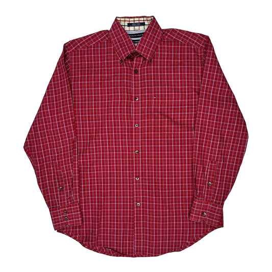 80'S 2 Ply Fabric Tommy Hilfiger Checked Shirt - Medium Red Cotton
