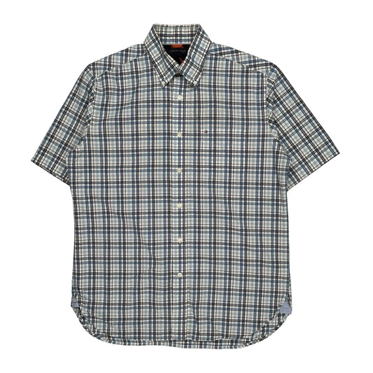 Tommy Hilfiger Checked Short Sleeve Shirt - Medium Blue Cotton