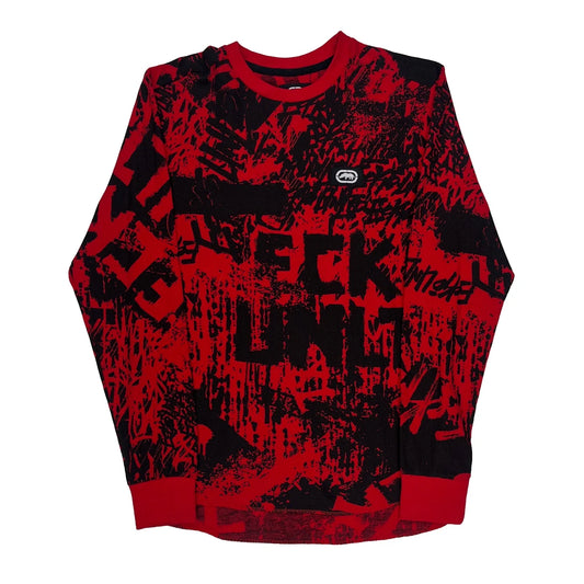 Waffle Knit Ecko Unltd Long Sleeve T-Shirt - Small Red Cotton