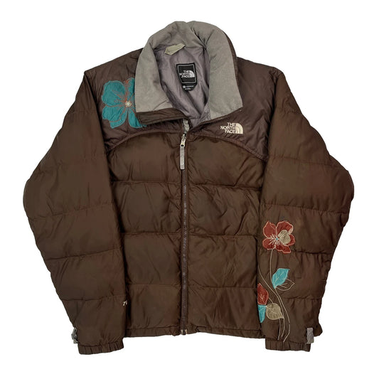 700 Fill The North Face Floral Embroidered Puffer - Large Brown Polyester