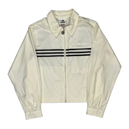 Vintage Adidas Striped Windbreaker - Small Cream Polyester