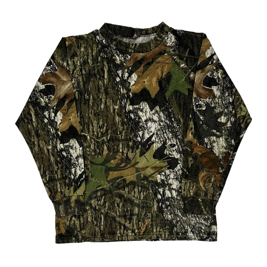 Vintage Unbranded Camo Long Sleeve T-Shirt - Small Khaki Cotton