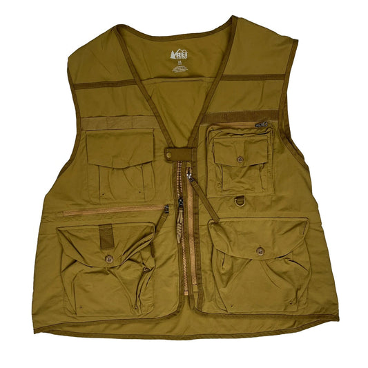 Vintage Multi Pocket Rei Cropped Cargo Utility Gilet - XL Khaki Cotton