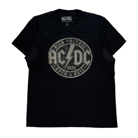 High Voltage 1976 Rock & Roll Ac/Dc Band T-Shirt - Large Black Cotton