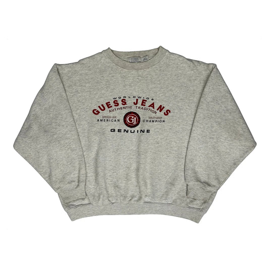 Guess Graphic Sweatshirt - Small Grey Cotton Blend