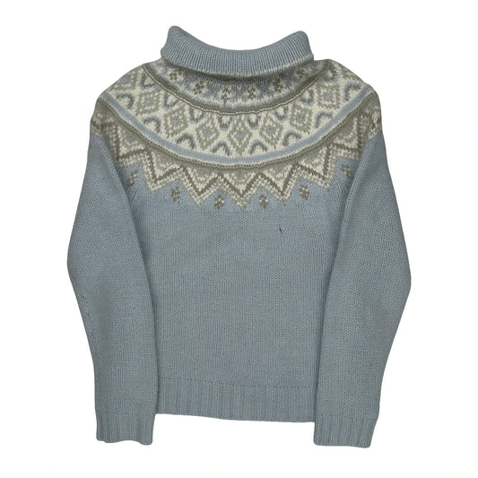 Vintage Rabbit Hair Blend Ralph Lauren Fair Isle Mock Neck Sweater - Medium Blue Angora