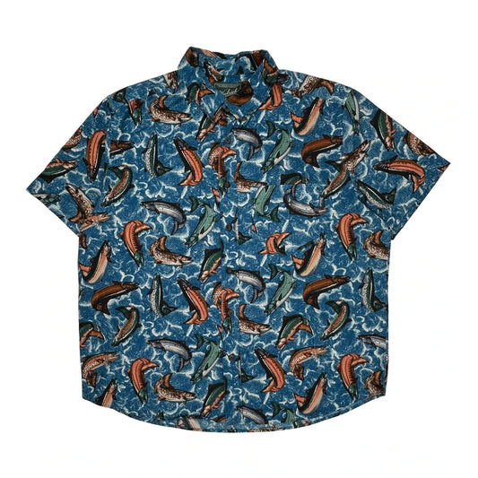 Vintage Woolrich Short Sleeve Shirt - XL Blue Cotton