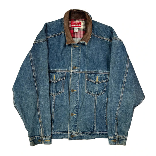 Marlboro Checked Denim Jacket - Large Brown Cotton