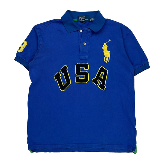 Polo By Ralph Lauren Graphic Polo Shirt - 2XL Blue Cotton