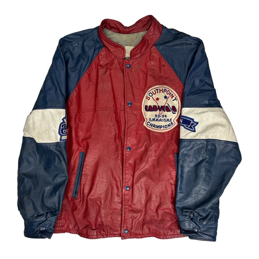 Vintage Southpoint Capitals Totem College Leather Jacket - Large Blue Leather