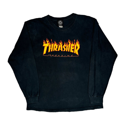 Thrasher Graphic Long Sleeve T-Shirt - Large Black Cotton