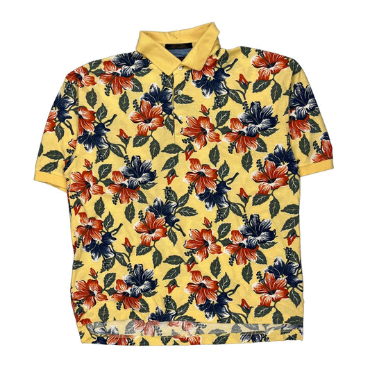Tommy Hilfiger Floral Polo Shirt - Large Yellow Cotton