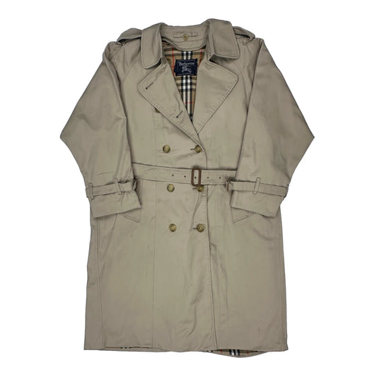 Vintage Burberry Double Breasted Checked Trench Coat - XL Beige Cotton