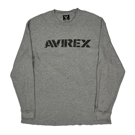 Vintage Waffle Knit Avirex Spellout Long Sleeve T-Shirt - XL Grey Cotton Blend