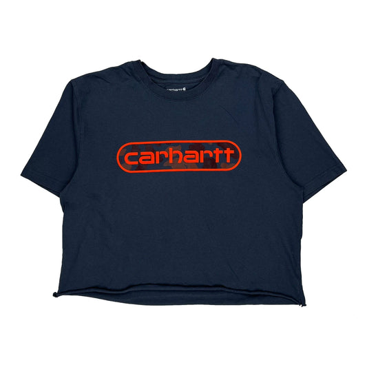 Carhartt Cropped T-Shirt - Large Blue Cotton
