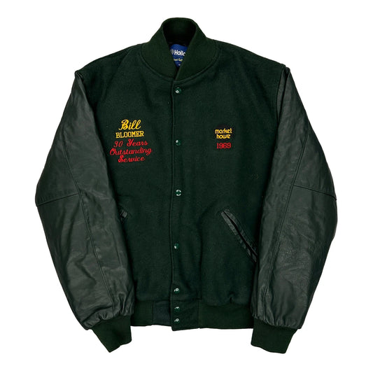 Made In USA Holloway College Varsity Jacket - Large Green Wool Blend