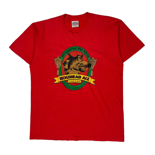 Vintage Hogshead Ale Oneita Single Stitch T-Shirt - Large Red Cotton Blend
