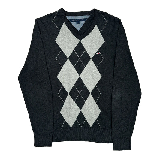 Tommy Hilfiger Argyle Sweater - Medium Gray Cotton Blend