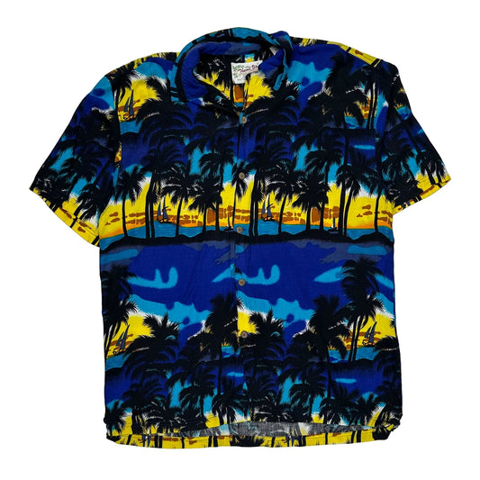 Palm Tree Sunset Print Sportswear Graphic Hawaiian Shirt - Large Multicoloured Viscose
