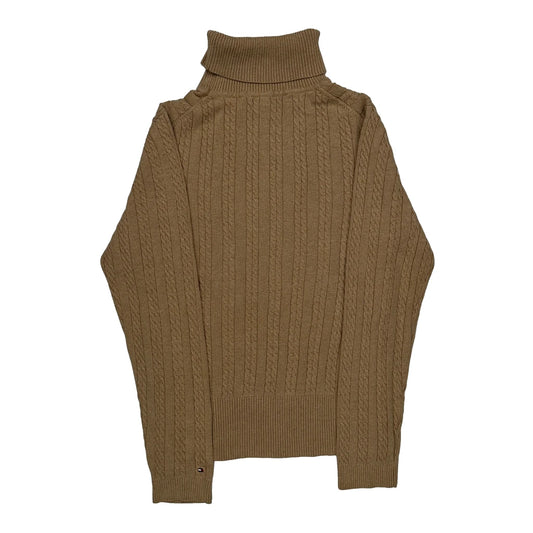 Vintage Cable Knit Tommy Hilfiger Roll Neck Jumper - Medium Brown Cotton