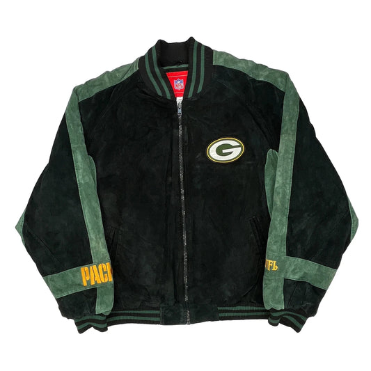 Vintage Green Bay Packers Nfl Football Bomber Jacket - XL Black Polyester