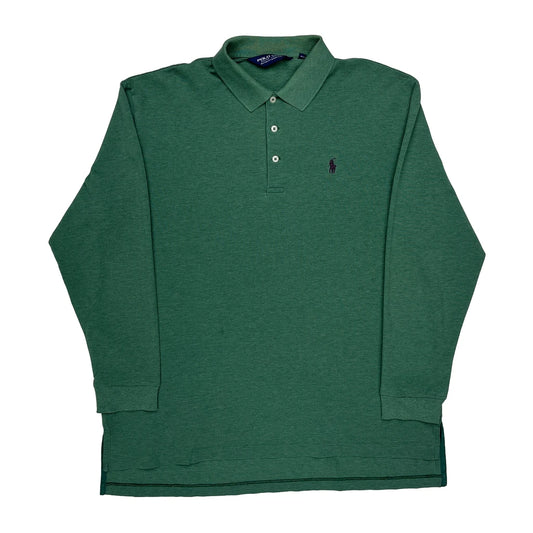 Ralph Lauren Long Sleeve Polo Shirt - Large Green Cotton