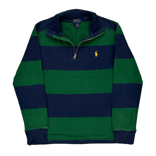 Age 8-9 Polo By Ralph Lauren Striped Rugby Shirt - Medium Green Cotton