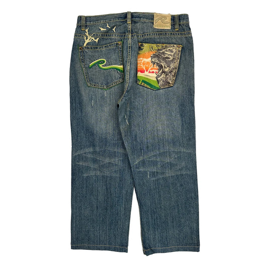 Lion Print Rocawear Graphic Jeans - 38W 31L Multicoloured Denim