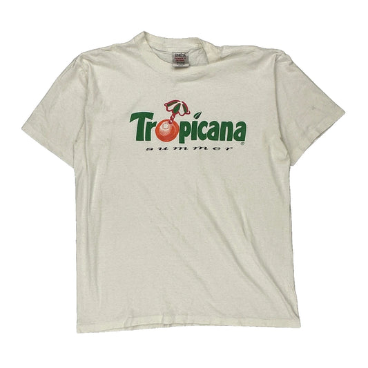 Tropicana Summer Oneita Single Stitch T-Shirt - XL White Cotton