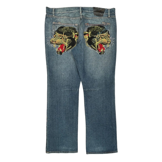 Ed Hardy Graphic Jeans - 40W 32L Blue Cotton