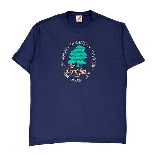 Made In USA Single Stitch Chautauqua Art Show Jerzees Graphic T-Shirt - XL Navy Cotton Blend