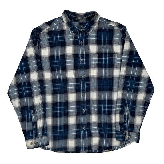 Eddie Bauer Checked Flannel Shirt - Large Blue Cotton