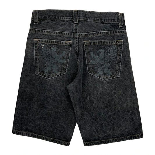 Avirex Wide Leg Graphic Denim Shorts - 34W 11L Gray Denim