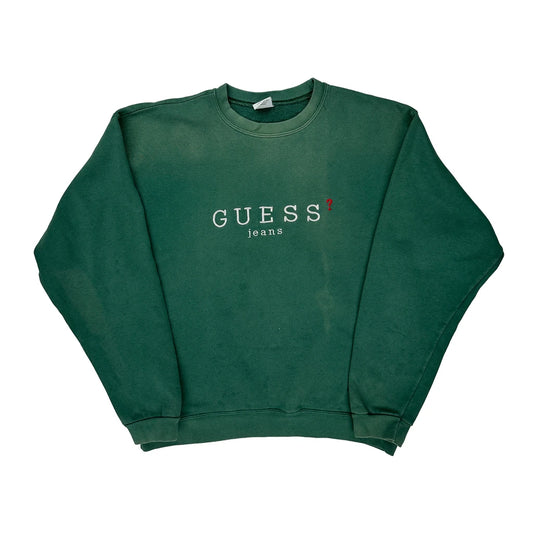 Guess Spellout Sweatshirt - Medium Green Cotton