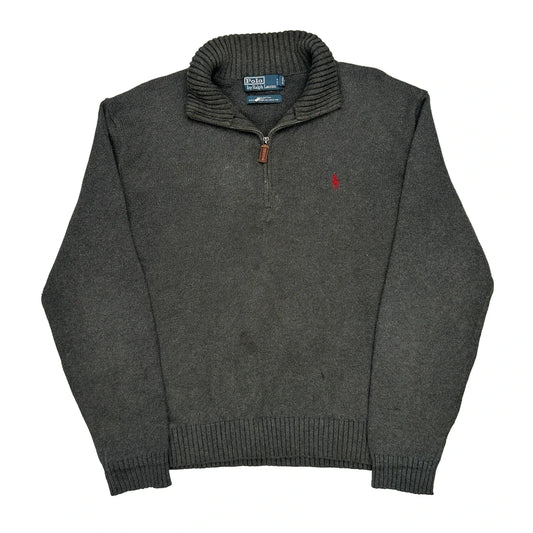 Polo By Ralph Lauren 1/4 Zip - Large Grey Cotton