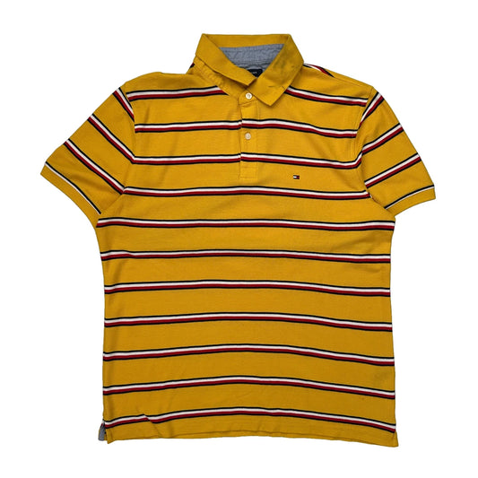 Tommy Hilfiger Striped Polo Shirt - Large Black Cotton