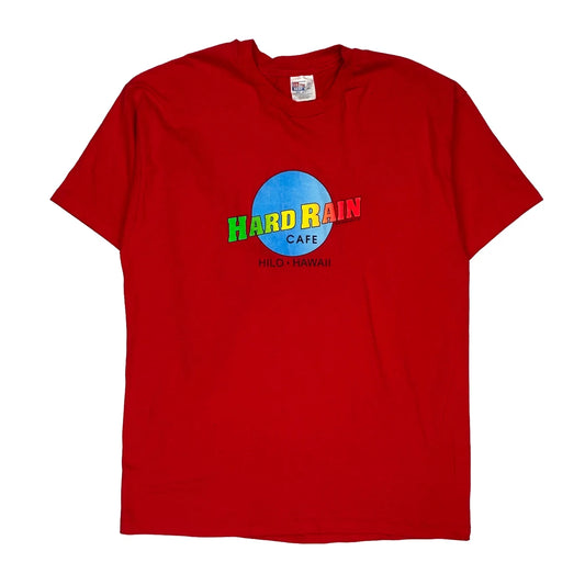 Single Stitch Hard Rain Cafe Hilo Hawaii Hanes Graphic T-Shirt - XL Red Cotton