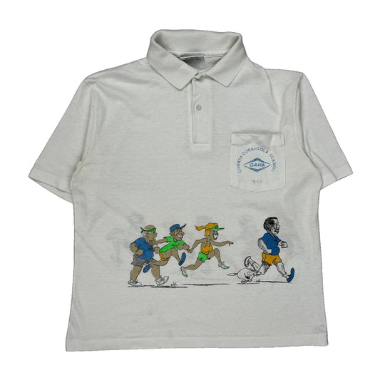 Graphic Coca-Cola Cartoon Polo Shirt - Large White Cotton