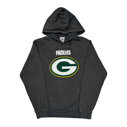 Packers Majestic Football Hoodie - Small Grey Cotton Blend