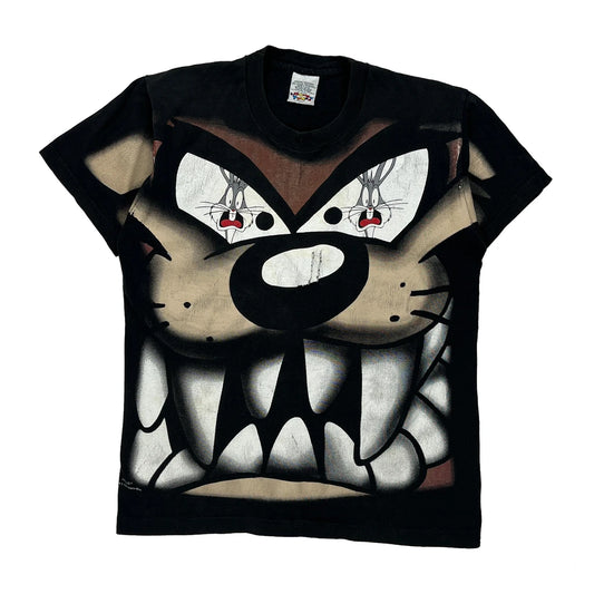 Made In USA Taz Looney Tunes Aop Graphic T-Shirt - Medium Black Cotton