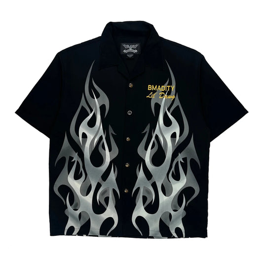 Flame Design Chrome Eagle Graphic Short Sleeve Shirt - Medium Black Polyester