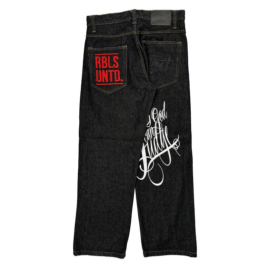 Rbls Untd Best Baggy Graphic Jeans - 34W 32L Black Denim