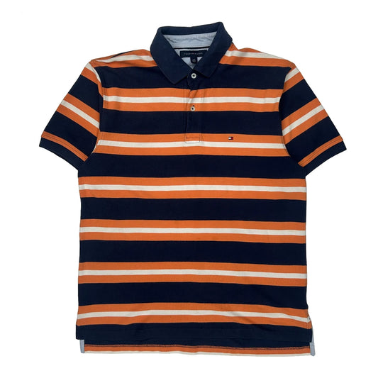 Tommy Hilfiger Striped Polo Shirt - Large Orange Cotton