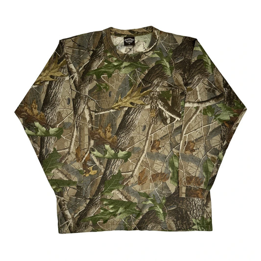 Vintage Spartan Outdoors Camo Long Sleeve T-Shirt - XL Green Cotton Blend